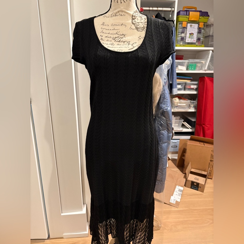 Ralph Lauren Black Midi Dress with Lace Hem
